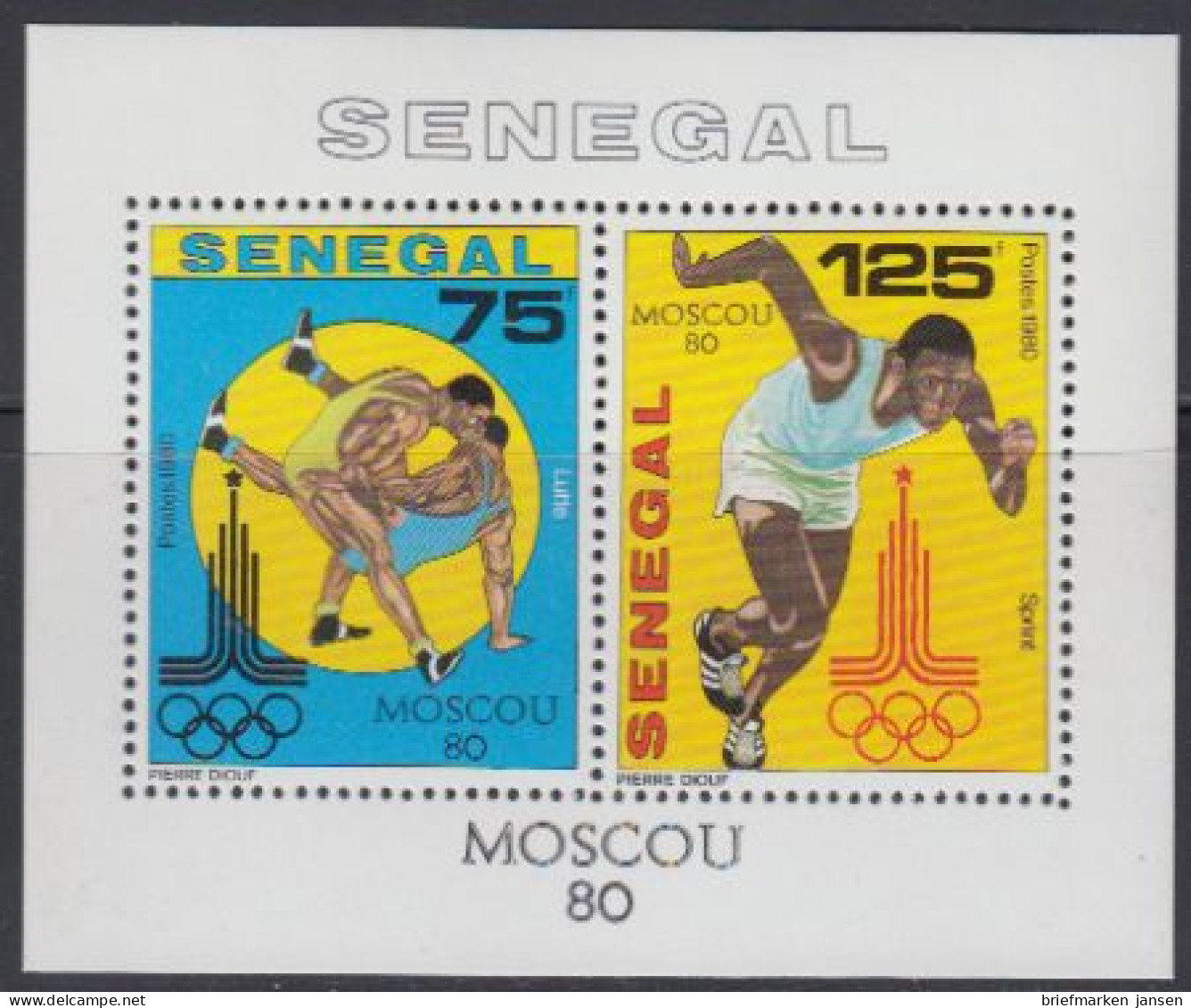 Senegal Mi.Nr. Block 38 Olympische Sommerspiele Moskau, Ringen + Sprint  - Sénégal (1960-...)