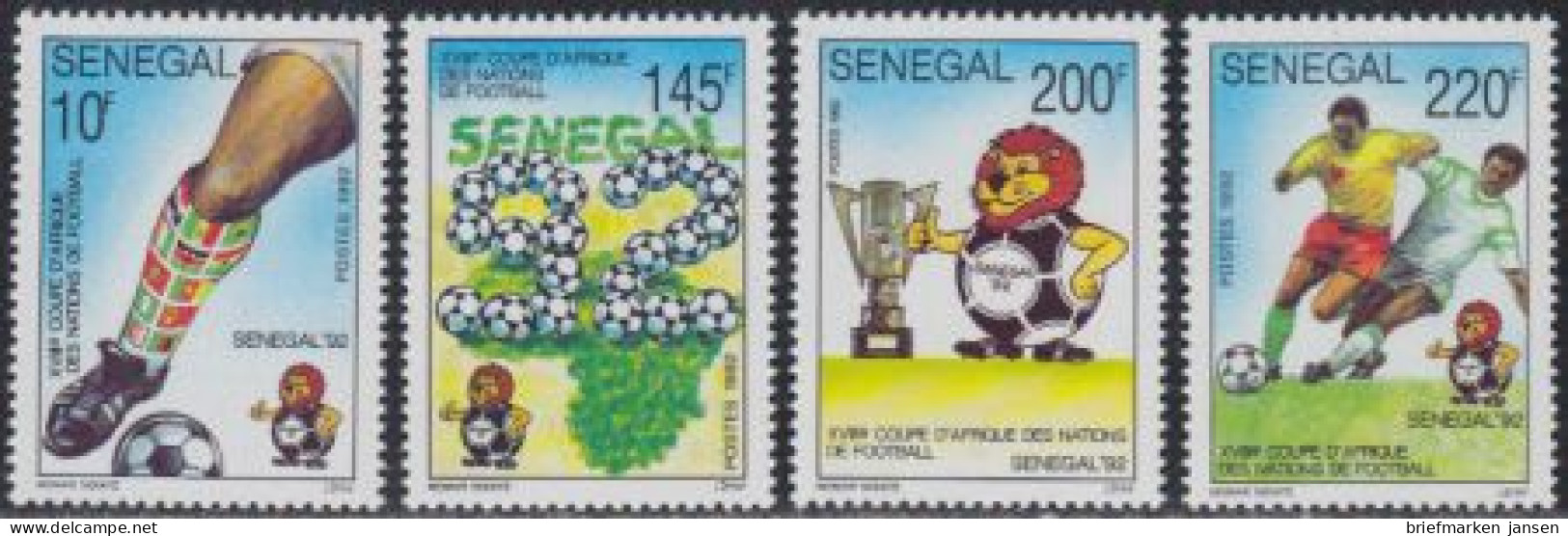 Senegal Mi.Nr. 1174-77 Fußball-Afrikameisterschaft 1992 (4 Werte) - Sénégal (1960-...)