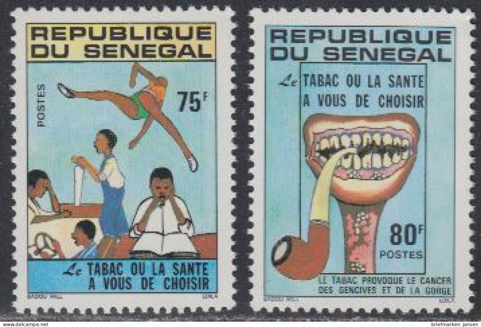 Senegal Mi.Nr. 749-50 Antiraucherkampagne, Nichtraucher, Rauchen+Krebs (2 Werte) - Senegal (1960-...)