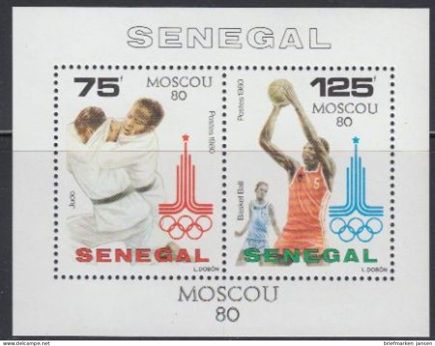 Senegal Mi.Nr. Block 39 Olympische Sommerspiele Moskau, Judo + Basketball  - Sénégal (1960-...)