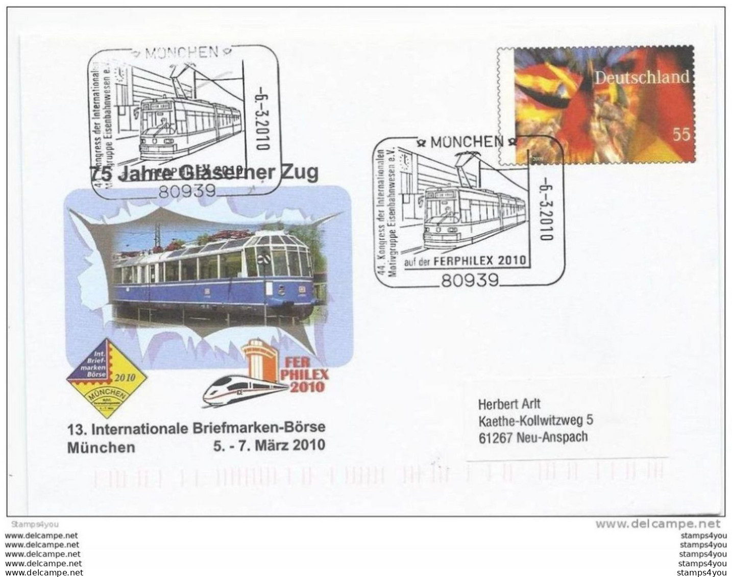 210 - 4 - Entier Postal Allemand Avec Oblit Spéciale De München "Ferphilex 2010 Illustration Tramway" - Tranvie