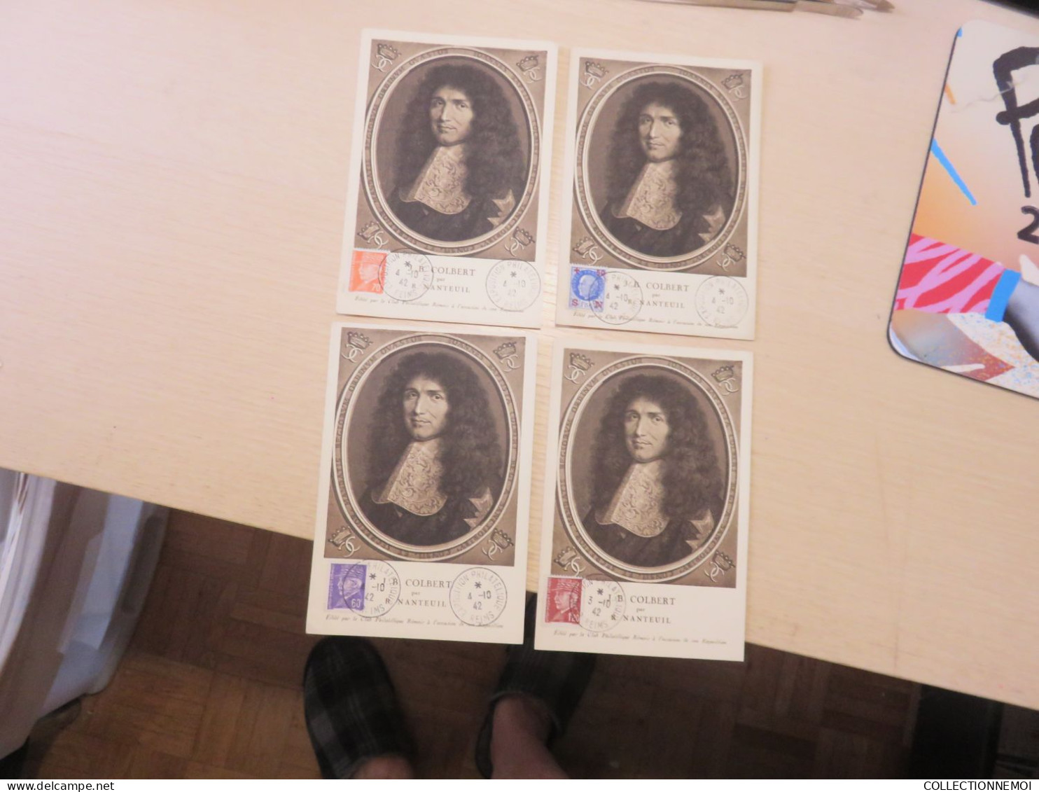 4 Cartes De L'exposition De REIMS ,,1942/3/7 ,,sur Colbert ,peu Courante Comparer Affranchie PETAIN - Commemorative Postmarks