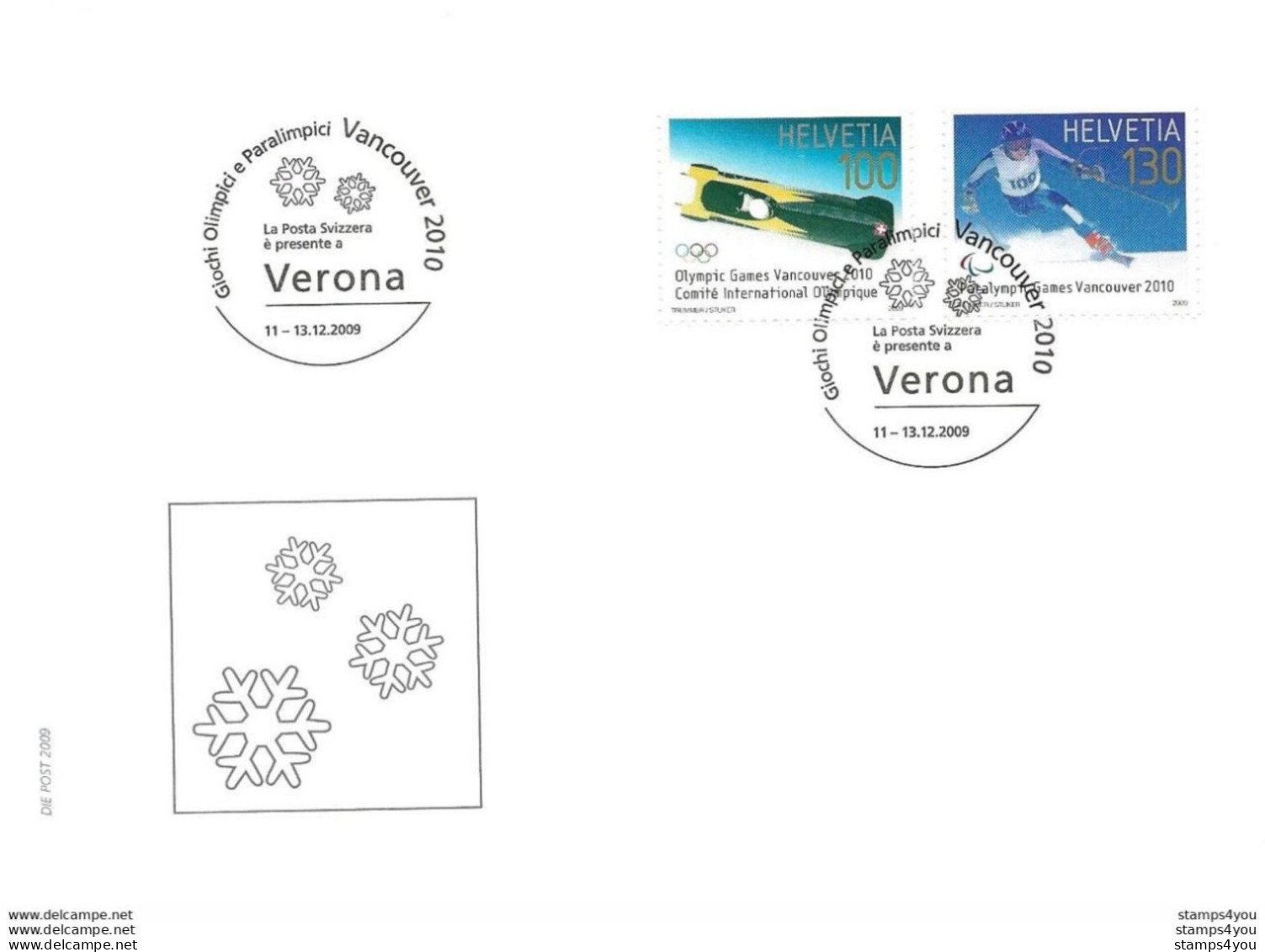 232 - 25 - Enveloppe Avec Timbres Suisse Et CIO "JO Vancouver" Oblit Spéciale Verona 2009 - Winter 2010: Vancouver