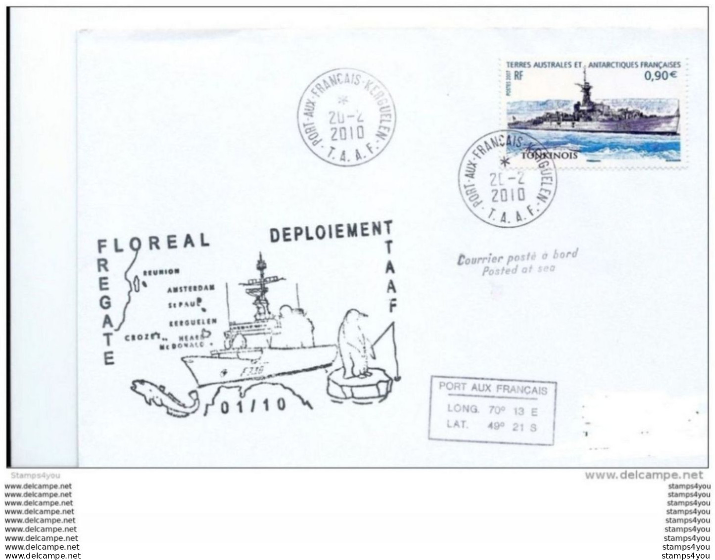 31-99 - Enveloppe De Kerguelen - Cachet Navire "Frégate Floreal" 2010 - Polar Ships & Icebreakers