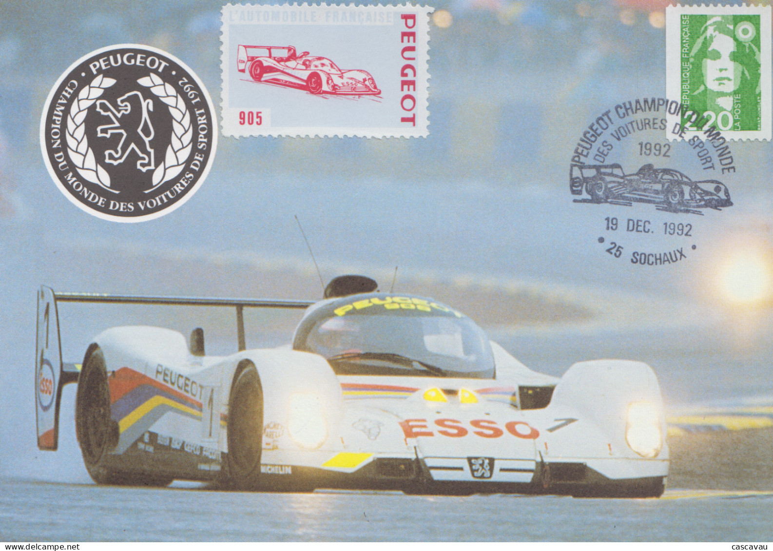 Carte   FRANCE   PEUGEOT    Champion  Du   Monde  Des  Voitures  De  Sport    SOCHAUX   1992 - Cars