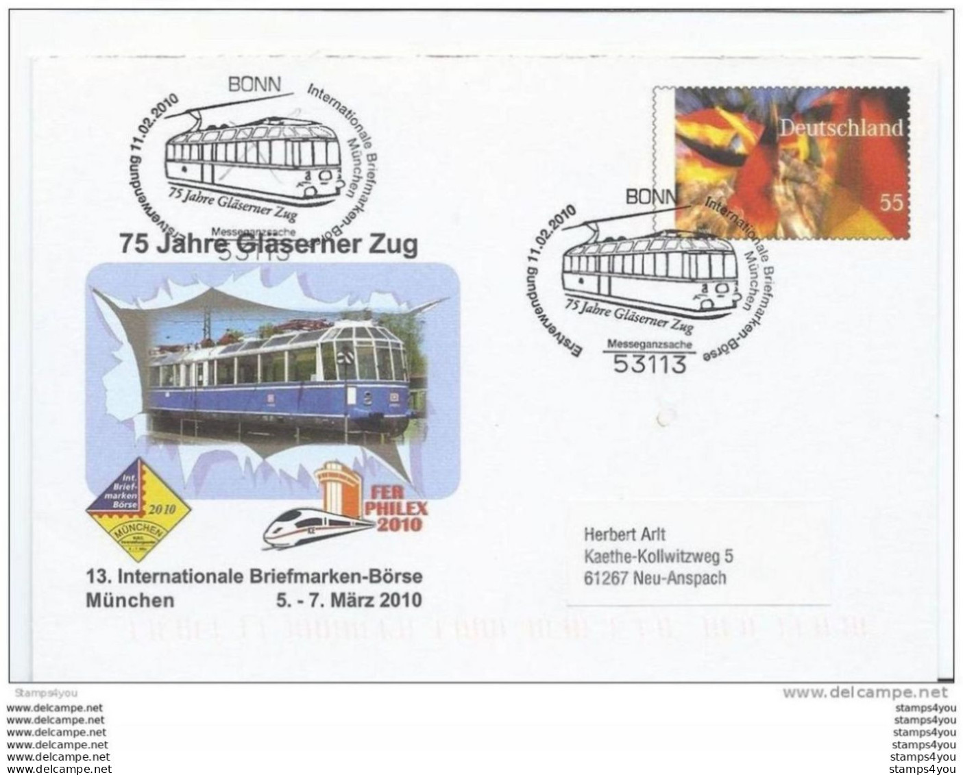 210 - 3 - Entier Postal Allemand Avec Oblit Spéciale De Bonn "75 Jahre Gläserner Zug" 2010 - Tramways