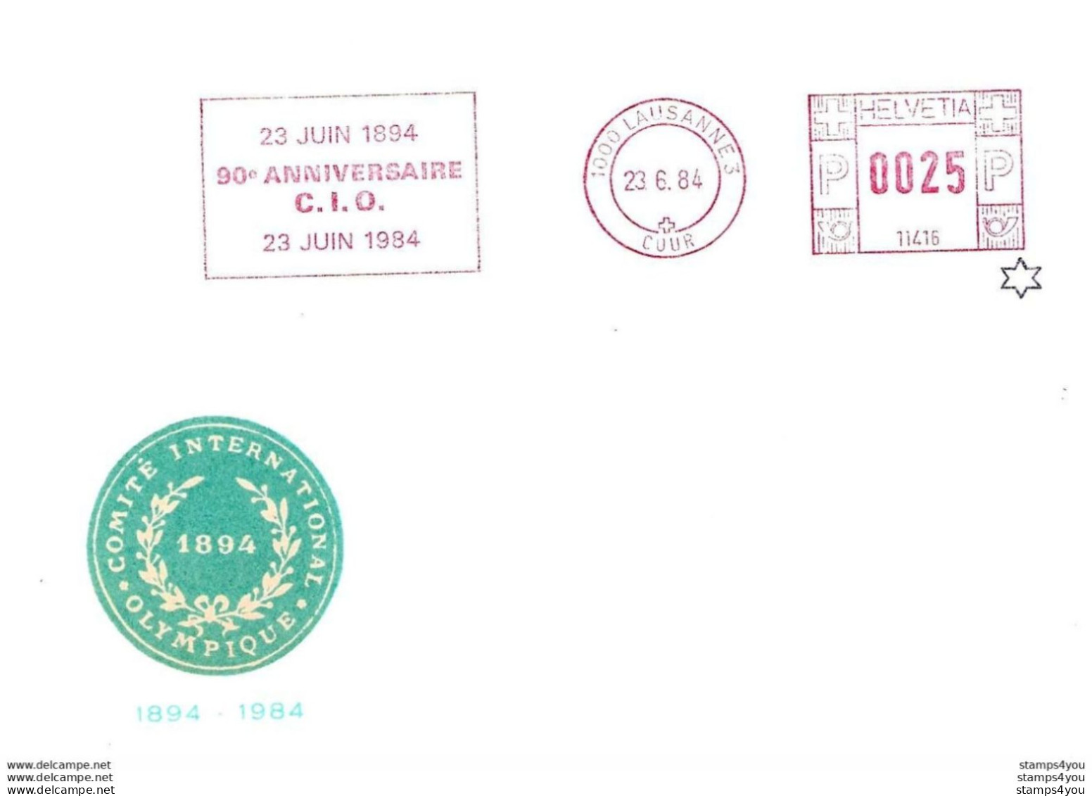 218 - 55 - Enveloppe Avec Oblit Mécanique  Rouge "90 Anniversaire CIO 1984" - Winter 2010: Vancouver