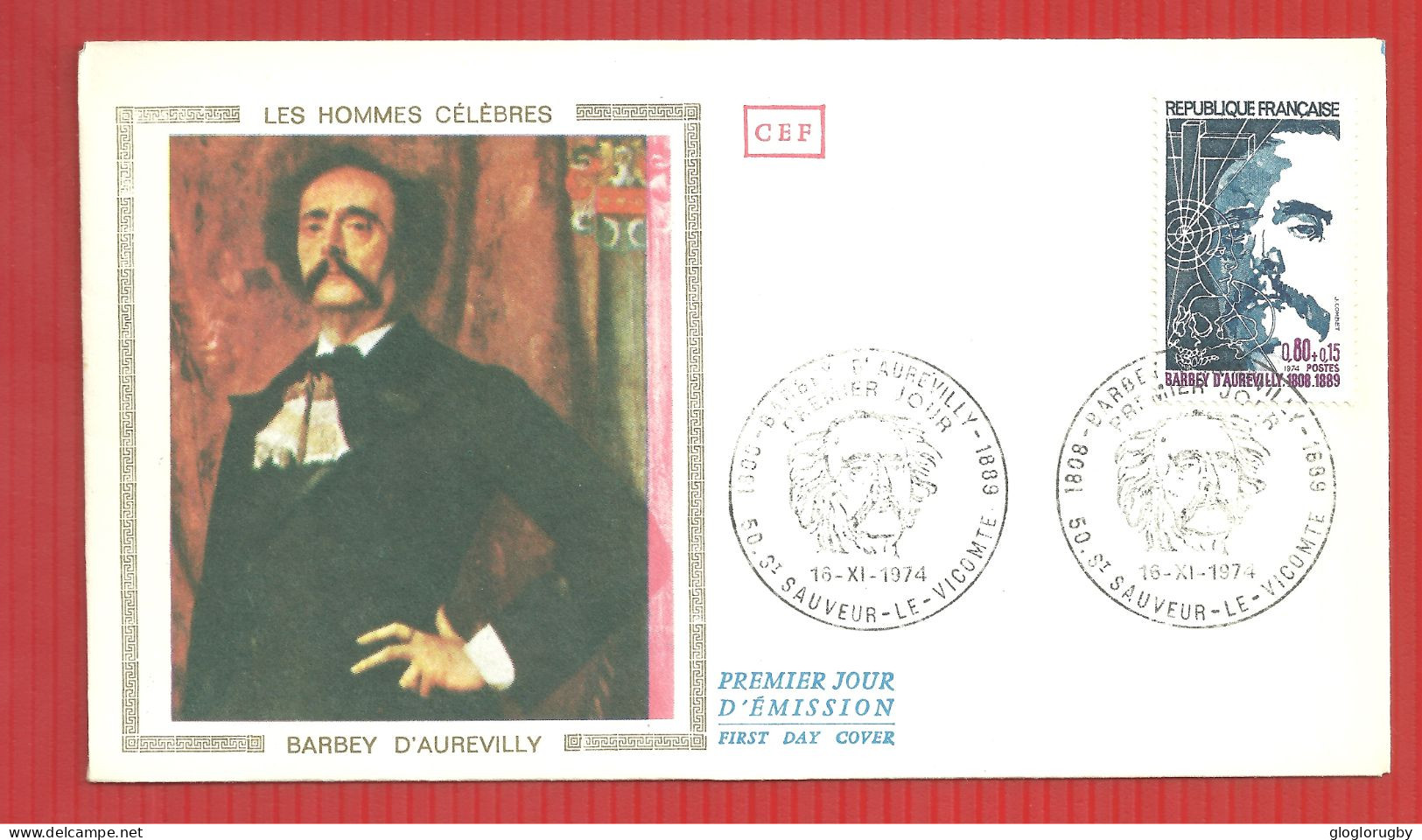 FDC  JULES BARBEY D'AUREVILLY SAINT SAUVEUR LE VICOMTE  16 9 1974 - 1970-1979