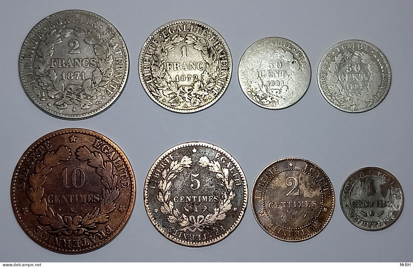 France, Francs/centimes Cérès 1871-1897, Argent (8 Monnaies) - Andere & Zonder Classificatie