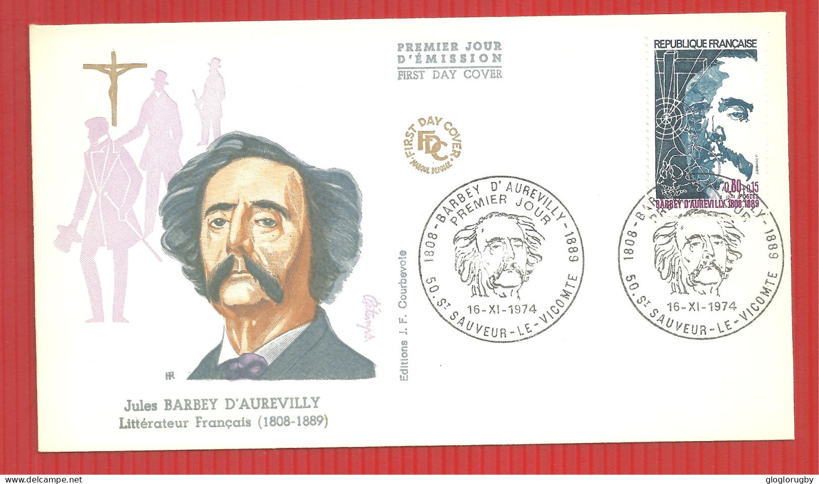 FDC  JULES BARBEY D'AUREVILLY SAINT SAUVEUR LE VICOMTE  16 9 1974 - 1970-1979