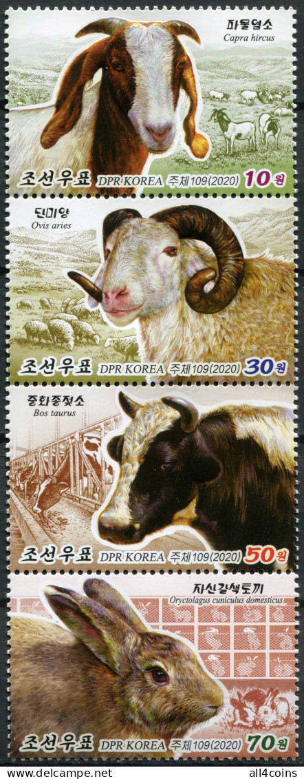 Korea 2020. Domestic Animals (MNH OG) Block Of 4 Stamps - Corée Du Nord