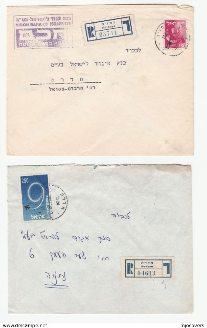 1956-58 2 Covers Reg Hadera To Netanya & Netanya To Hadera ISRAEL Stamps Registered Label Cover - Lettres & Documents