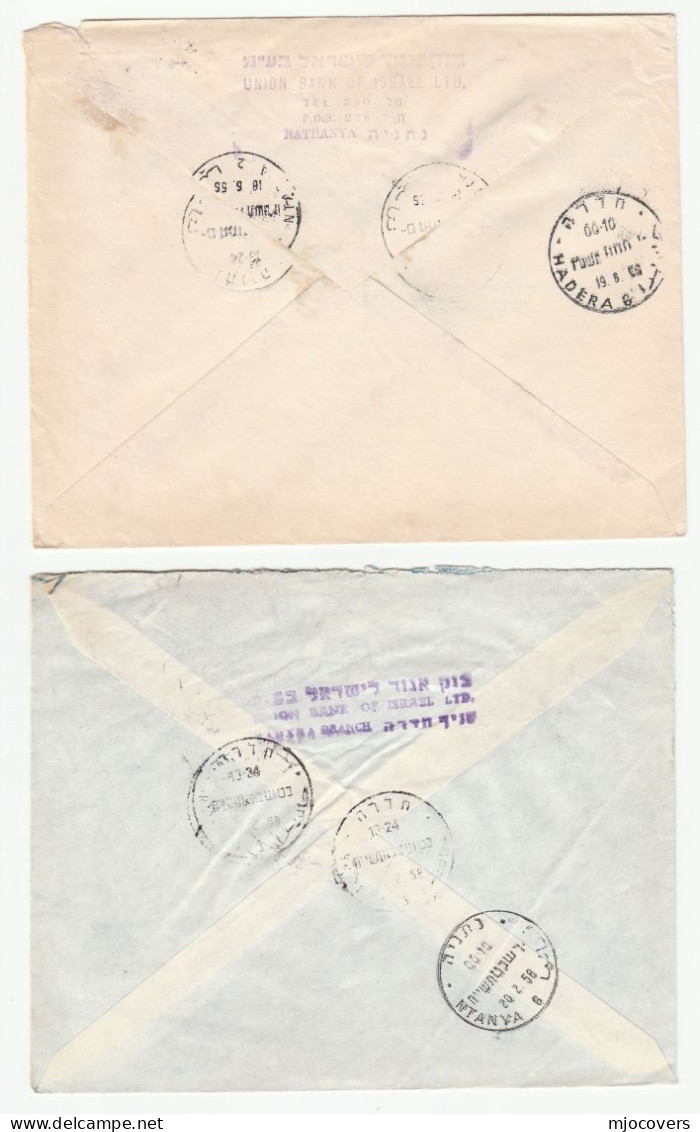 1956-58 2 Covers Reg Hadera To Netanya & Netanya To Hadera ISRAEL Stamps Registered Label Cover - Cartas & Documentos