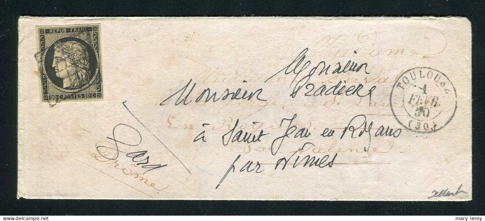 Superbe Lettre De Toulouse Pour St Jean De Royans ( 1850 ) Avec Un N° 3 - 1849-1850 Ceres