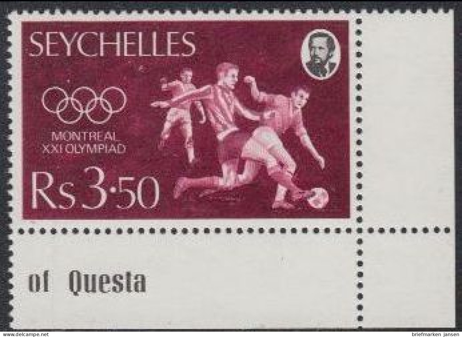 Seychellen Mi.Nr. 361 Olympia1976 Montreal, Fußball (3,50) - Seychelles (1976-...)