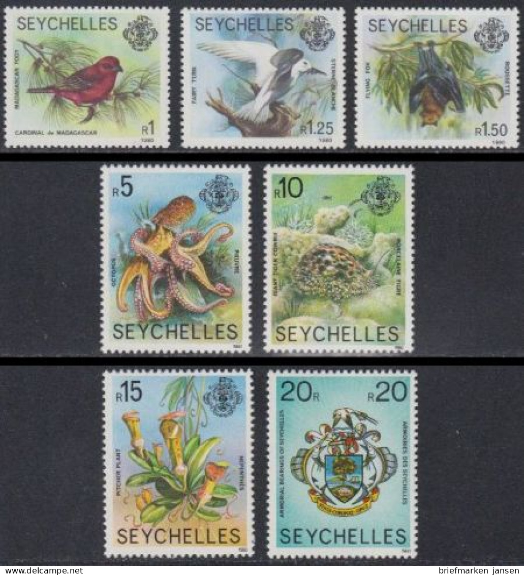 Seychellen Mi.Nr. 402-04,06-09III.I Freim. Fauna Und Flora (7 Werte) - Seychellen (1976-...)