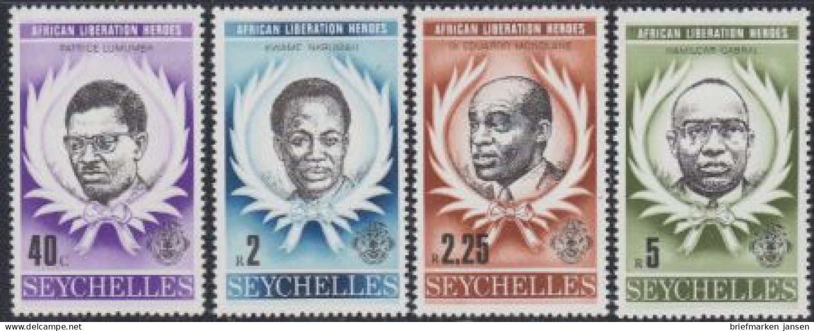 Seychellen Mi.Nr. 435-38 Helden Der Befreiung Afrikas (4 Werte) - Seychelles (1976-...)