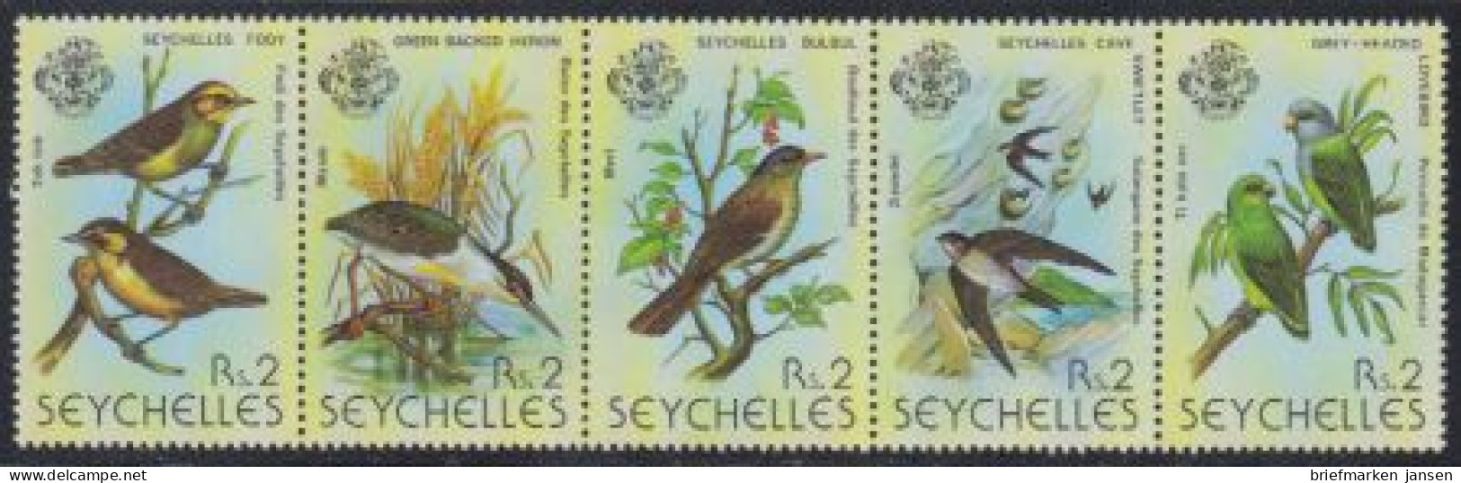 Seychellen Mi.Nr. Zdr.430-34 Vögel (Fünferstreifen) - Seychellen (1976-...)