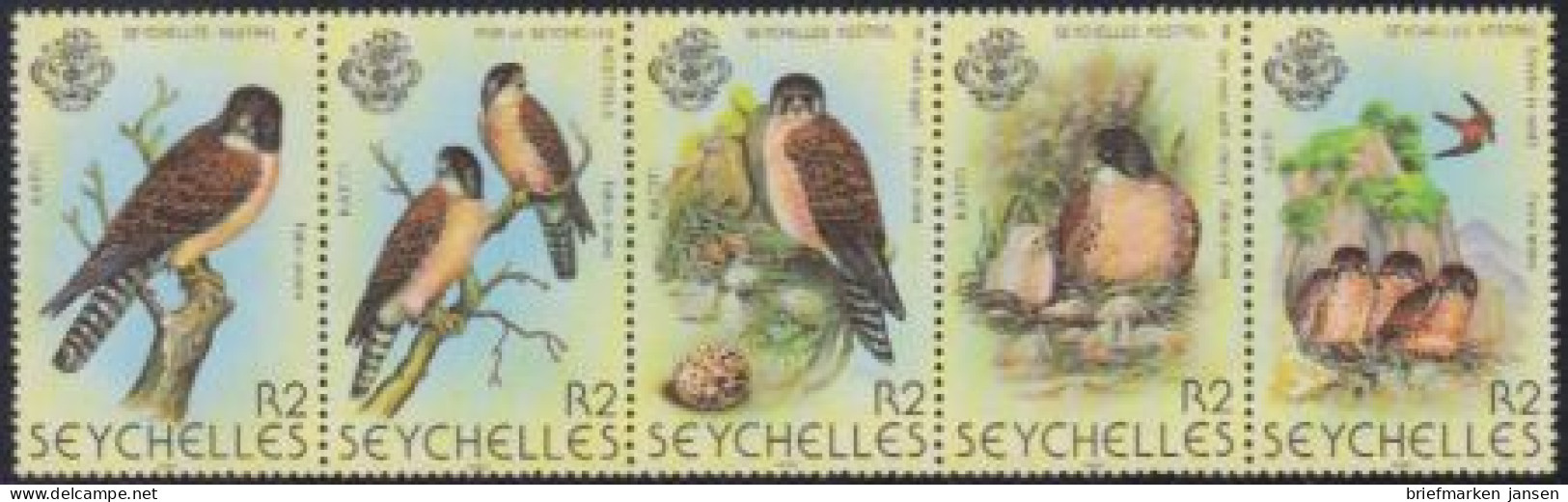 Seychellen Mi.Nr. Zdr.452-56 Falke (Fünferstreifen) - Seychellen (1976-...)