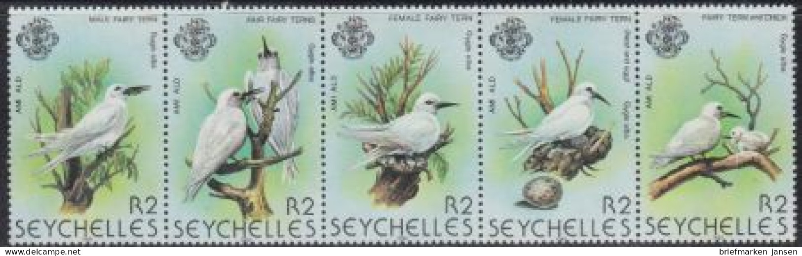 Seychellen Mi.Nr. Zdr.478-82 Seeschwalbe (Fünferstreifen) - Seychellen (1976-...)