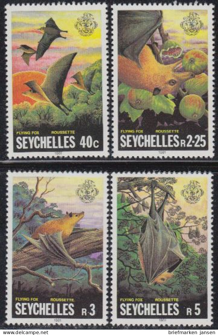 Seychellen Mi.Nr. 494-97 Flughunde (4 Werte) - Seychellen (1976-...)