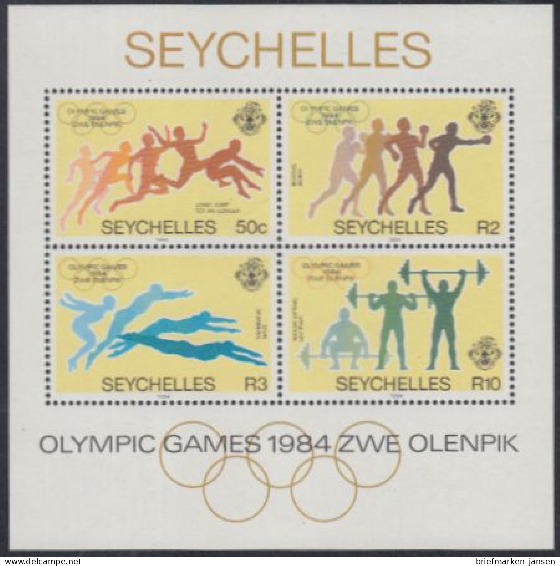 Seychellen Mi.Nr. Block 24 Olympia 1984 Los Angeles  - Seychellen (1976-...)