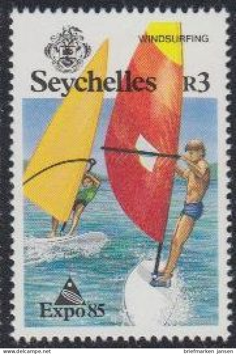 Seychellen Mi.Nr. 581 Sonderausstellung EXPO '85, Windsurfer (3) - Seychelles (1976-...)