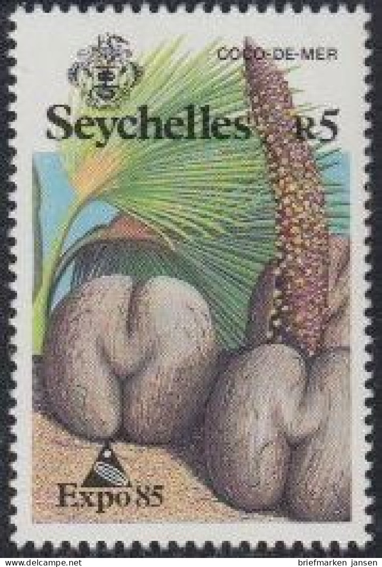 Seychellen Mi.Nr. 582 Sonderausstellung EXPO '85, Seychellennußpalme (5) - Seychellen (1976-...)