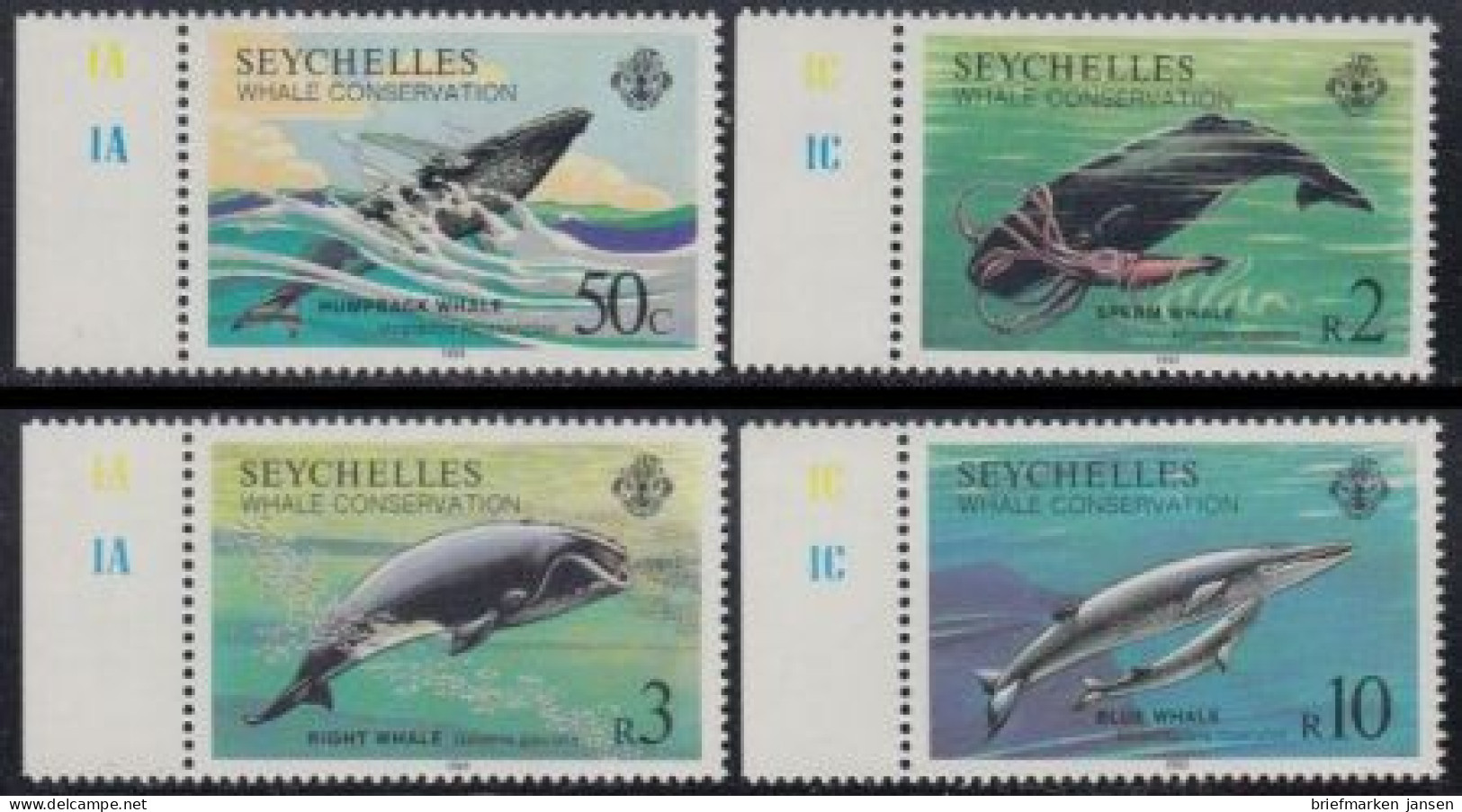 Seychellen Mi.Nr. 571-74 Wale (4 Werte) - Seychelles (1976-...)