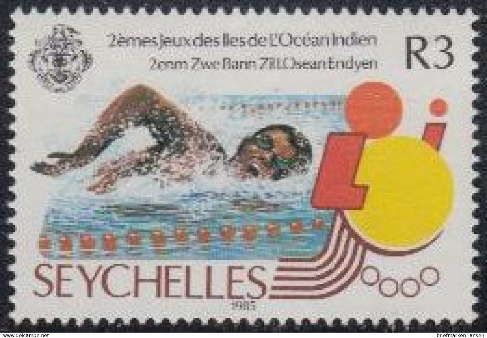 Seychellen Mi.Nr. 590 Spiele Der Inseln Des Indischen Ozeans, Schwimmen (3) - Seychellen (1976-...)