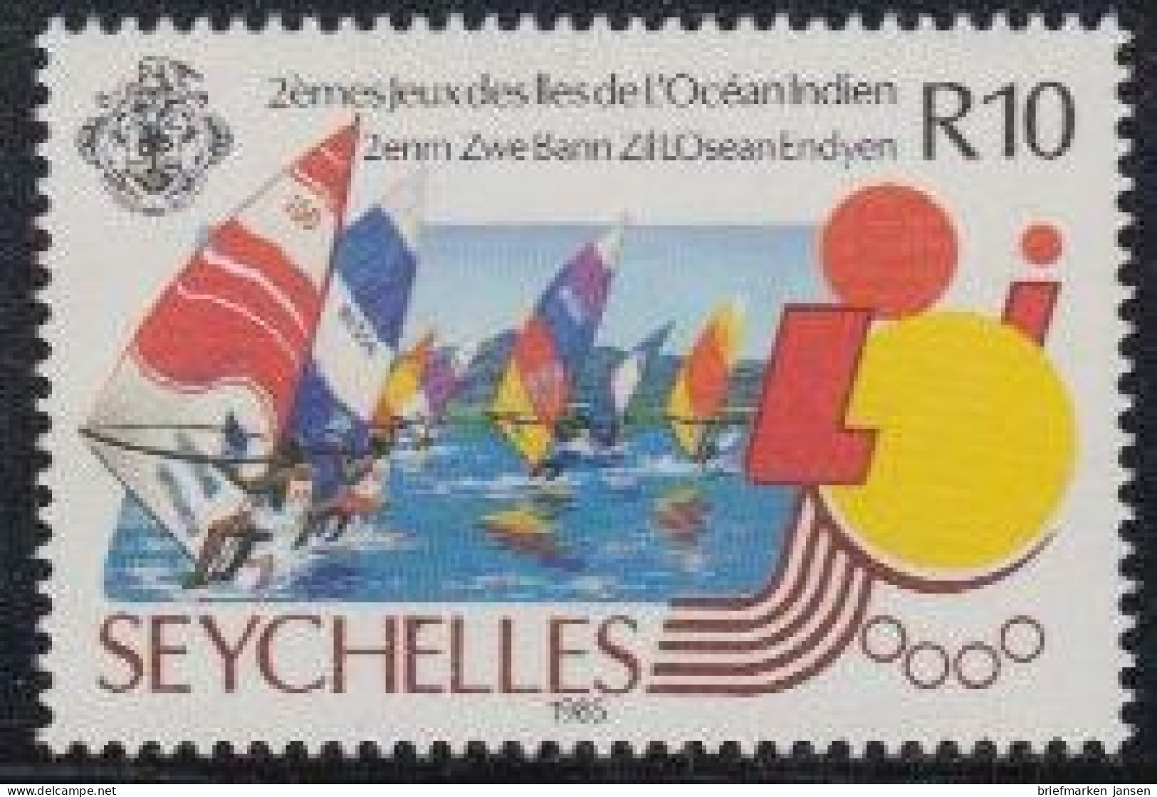 Seychellen Mi.Nr. 591 Spiele Der Inseln Des Indischen Ozeans, Surfen (10) - Seychellen (1976-...)