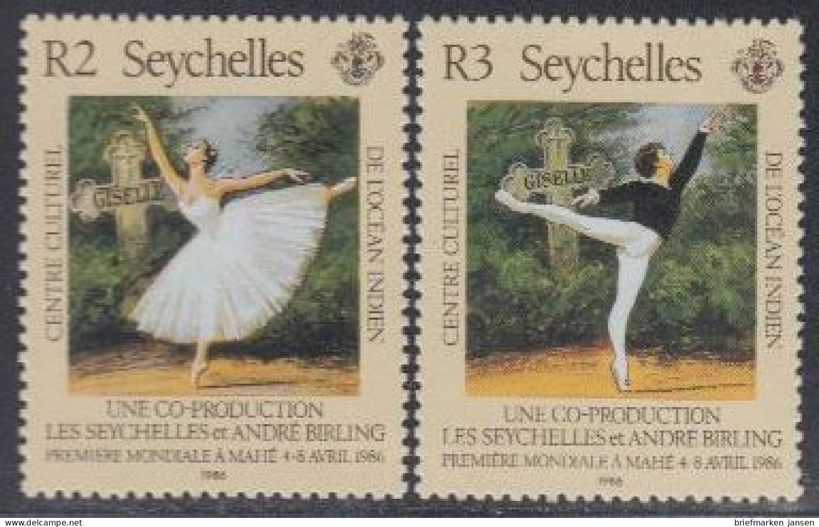 Seychellen Mi.Nr. 605-06 Erste Ballettaufführung Auf Den Seychellen (2 Werte) - Seychelles (1976-...)