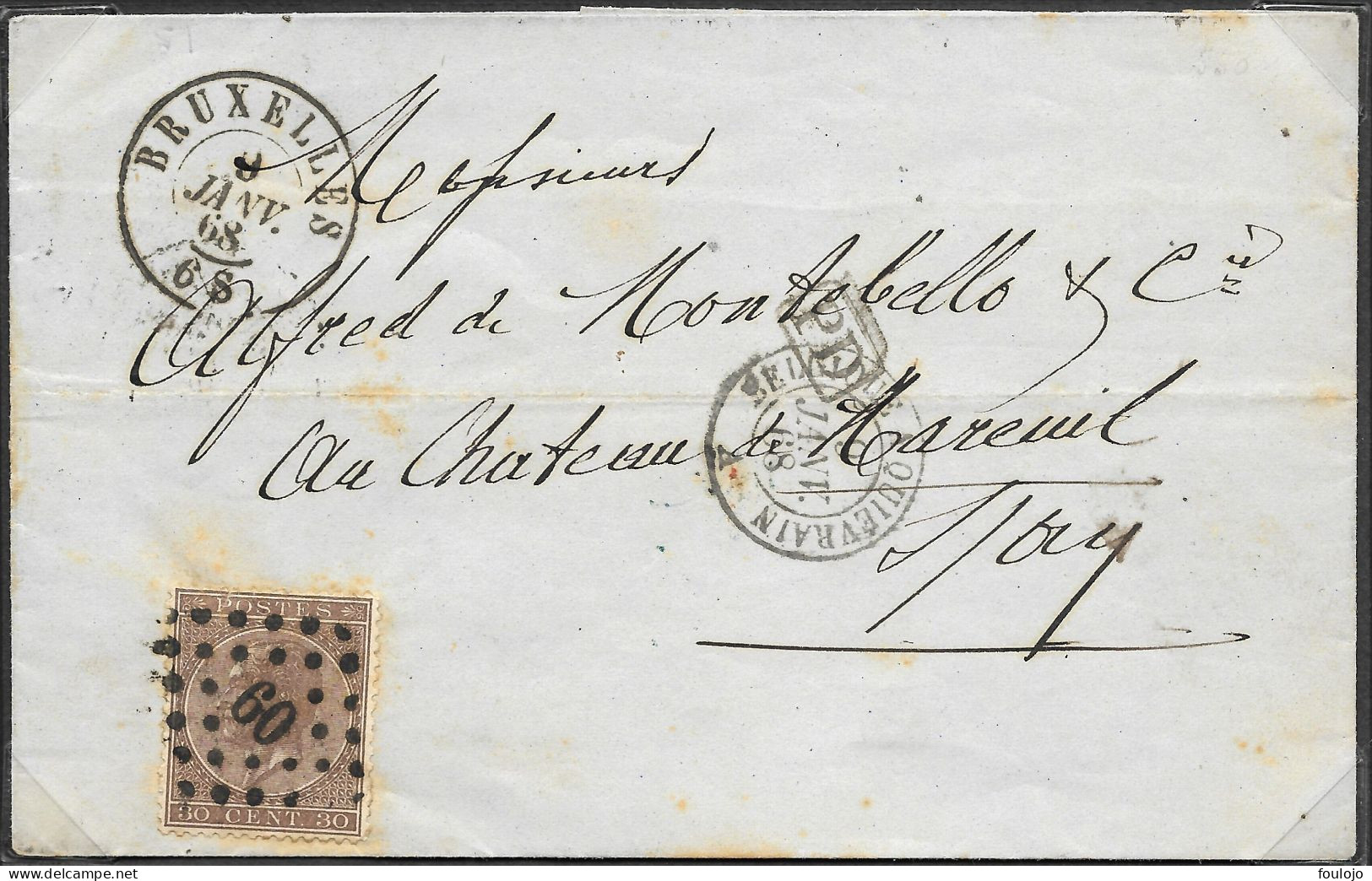 19 Sur Lettre Obli. LP 60 CàD Bruxelles Le 9 Janvier 1868 (Lot 436) - 1865-1866 Perfil Izquierdo