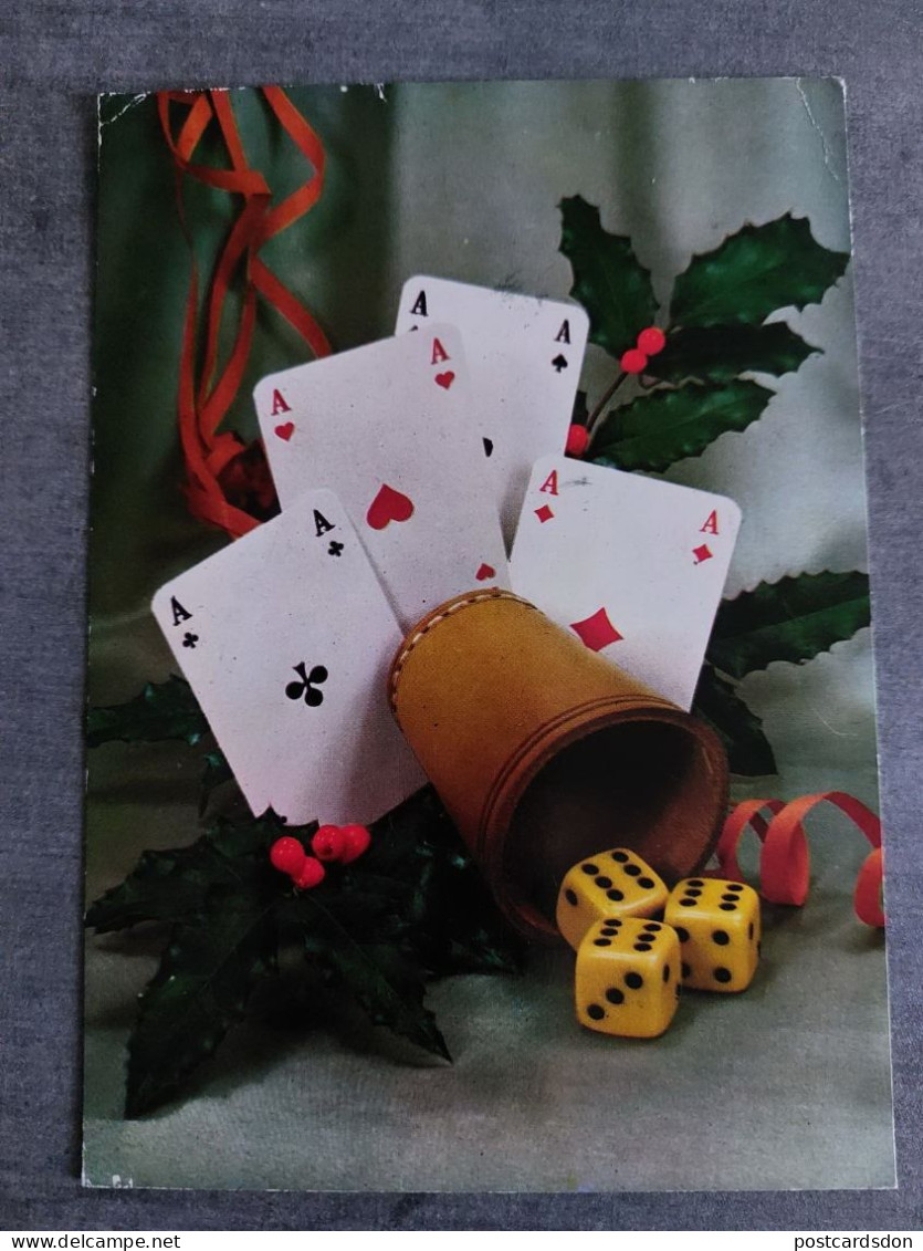 Playing Cards - Old Hungarian Postcard - 1970s - Spielkarten