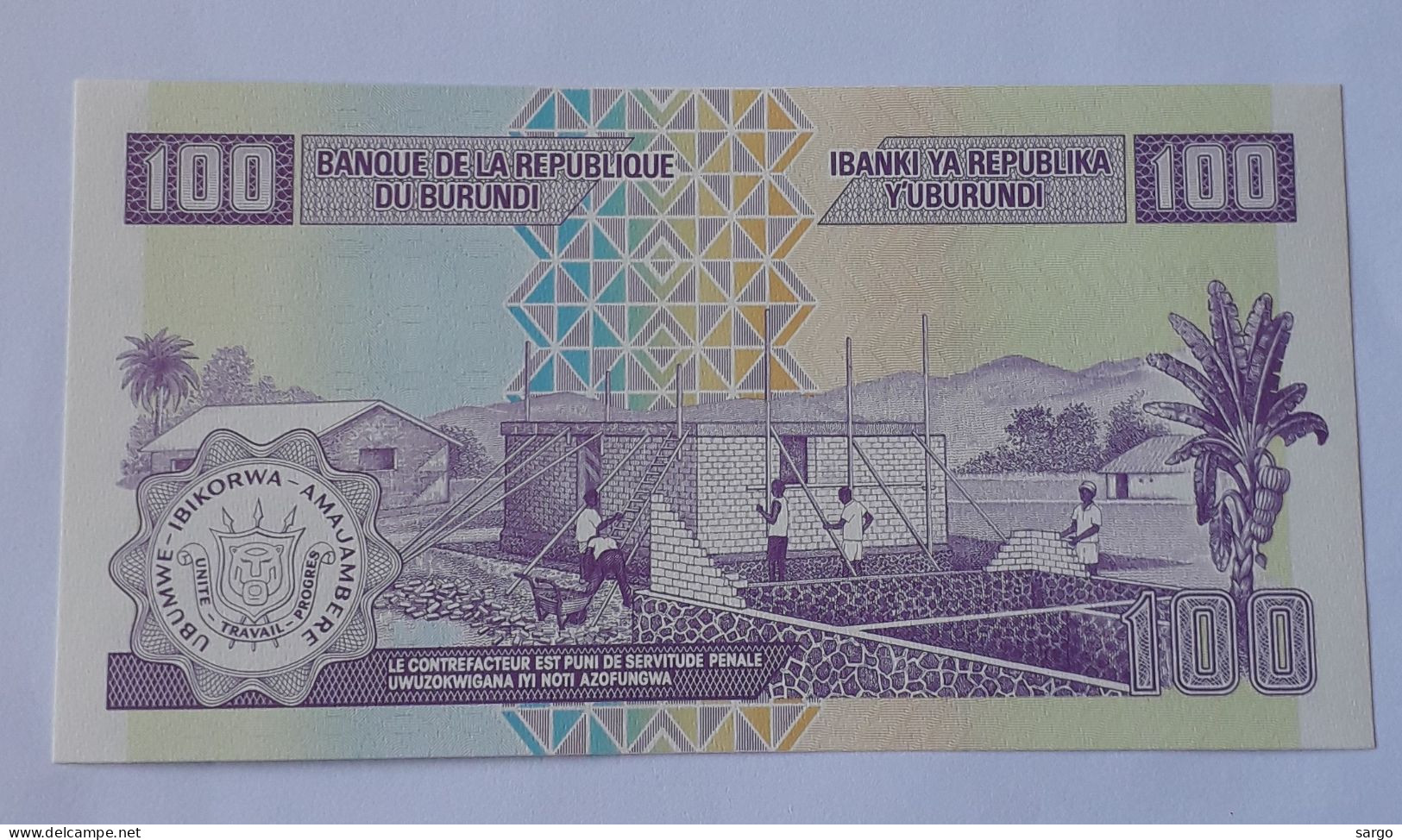 BURUNDI -  100 FRANCS - 2011 - P 44B - UNC - BANKNOTES - PAPER MONEY - CARTAMONETA - - Burundi