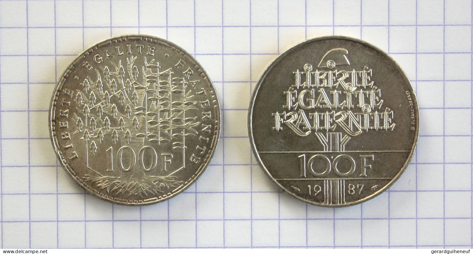 France : 100 Francs : 2 Monnaies En ARGENT Et 2 Billets - Kilowaar - Munten