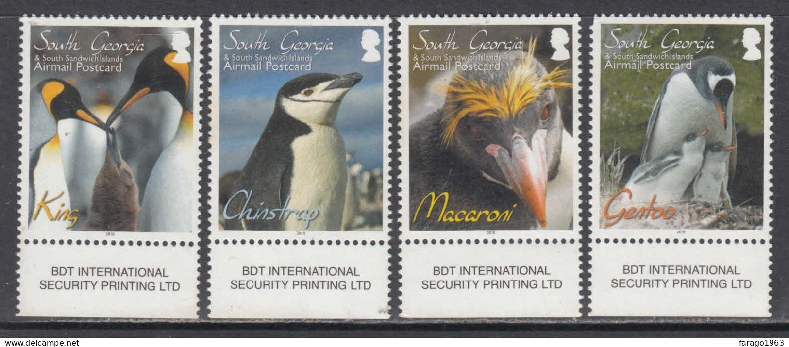 2010 South Georgia Penguins Airmail Complete Set Of 4 MNH - Géorgie Du Sud