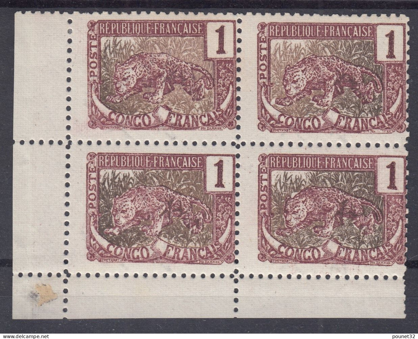 CONGO N° 27Ba VARIETE CORNE TRONQUEE DANS BLOC DE 4 NEUF ** GOMME SANS CHARNIERE - Unused Stamps