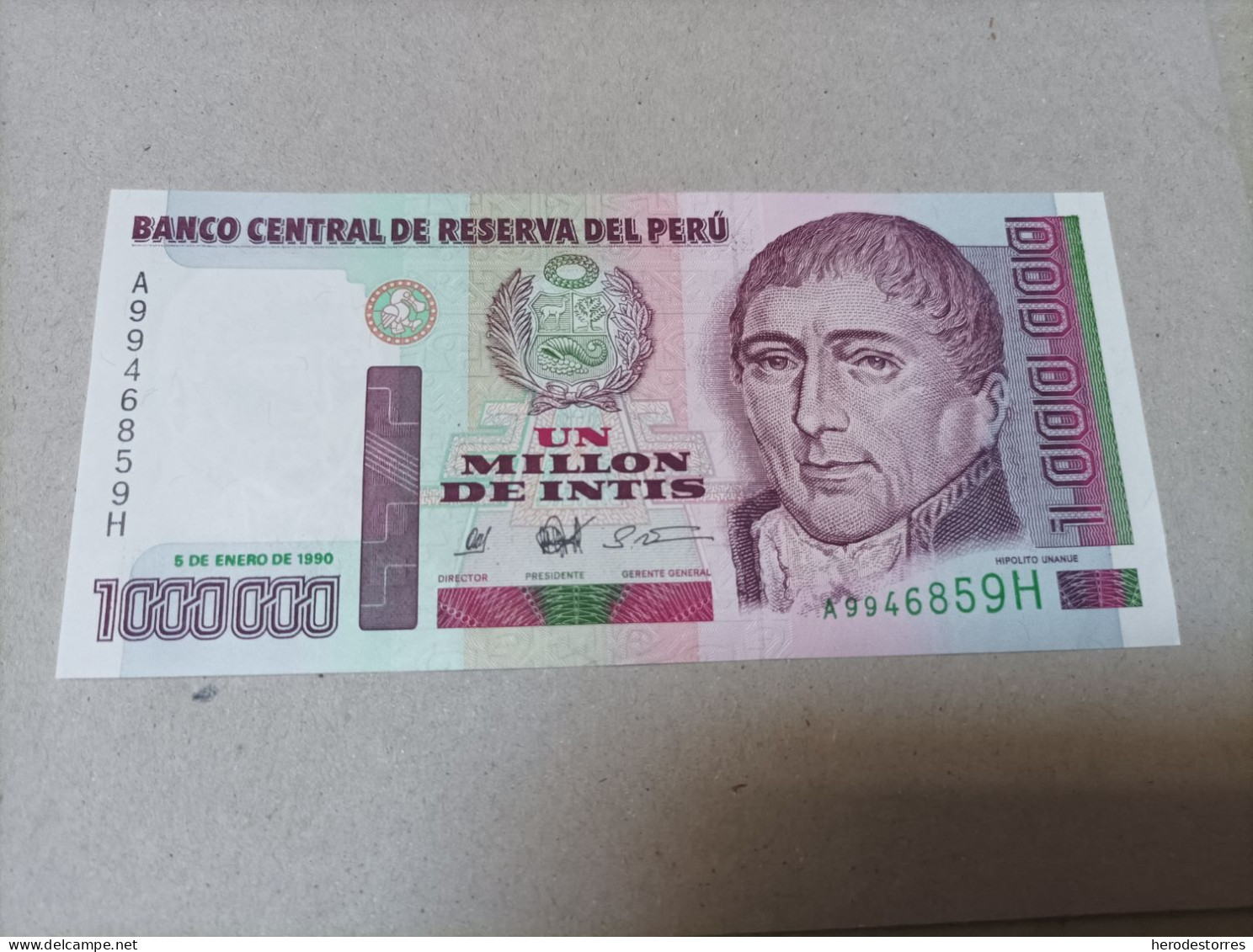 Billete Perú, 1000000 Intis, Año 1990, AUNC - Perú