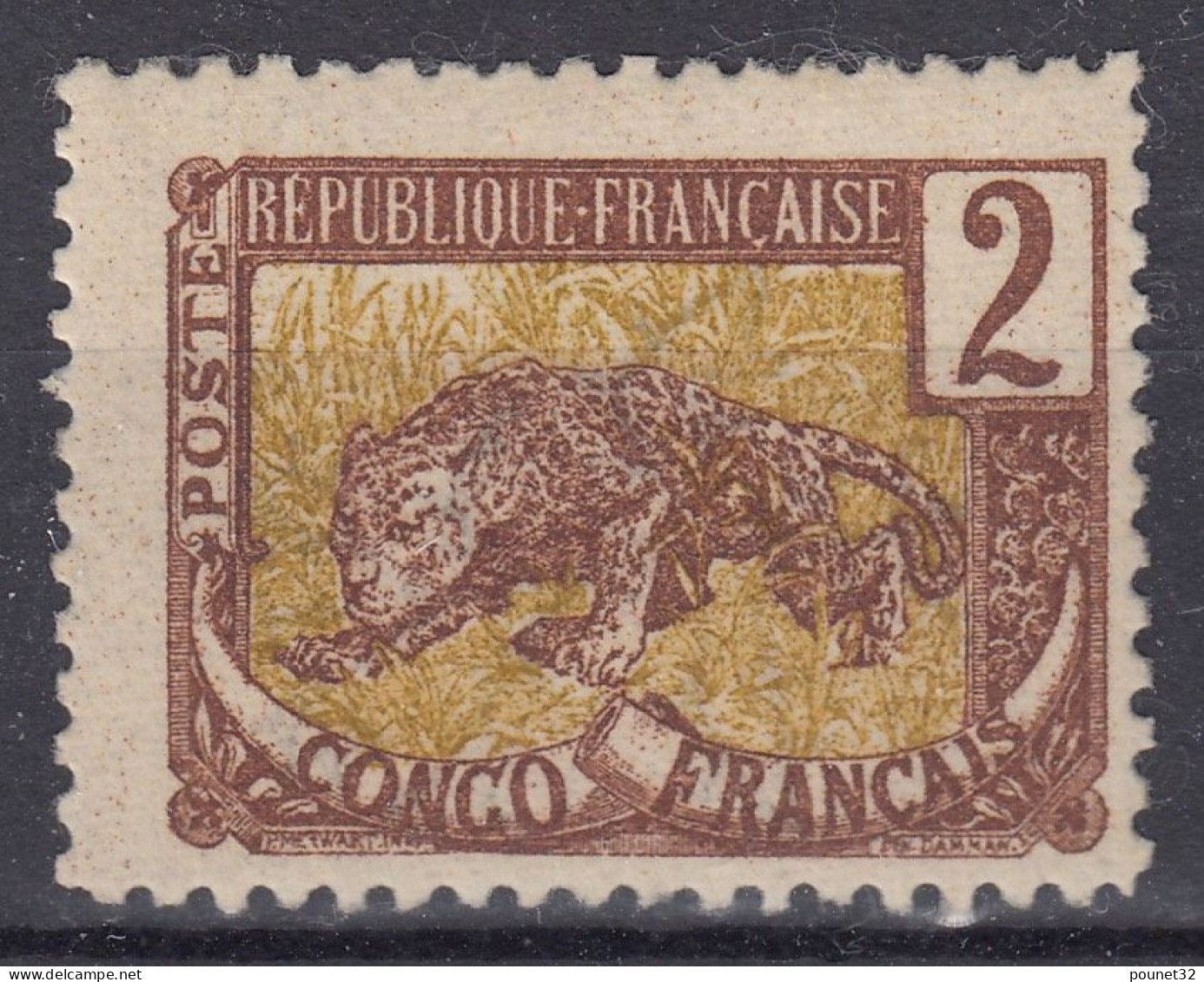 CONGO N° 28 ERREUR DE COULEUR BRUN LILAS & JAUNE OLIVE NEUF ** SANS CHARNIERE - Neufs