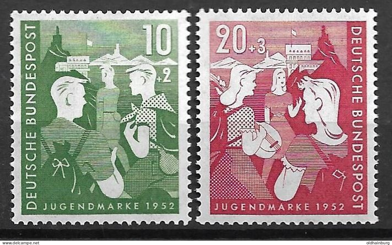 Bund 1952: Mi. 153- 154 ** Serie Bundesjugendplan, Wandern (45.-) Motiv Kinder - Ungebraucht