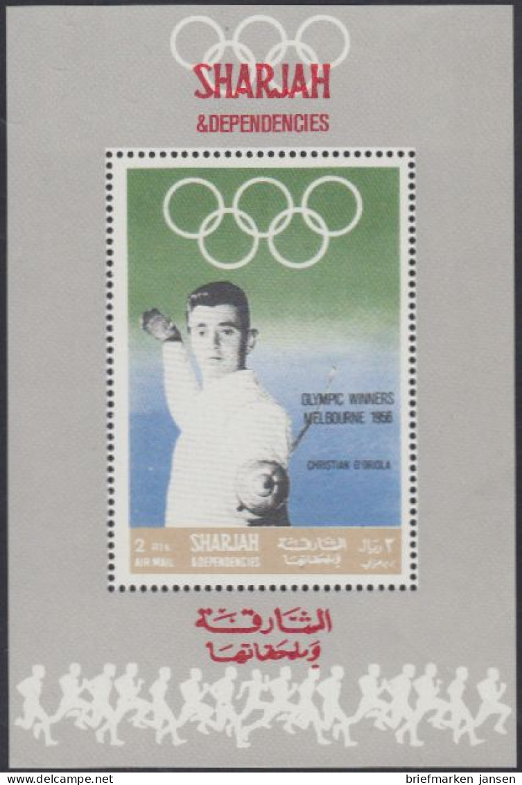 Sharjah Mi.Nr. 513Sb Olympiasieger 1956 Christian D'Oriola (2) - Sharjah