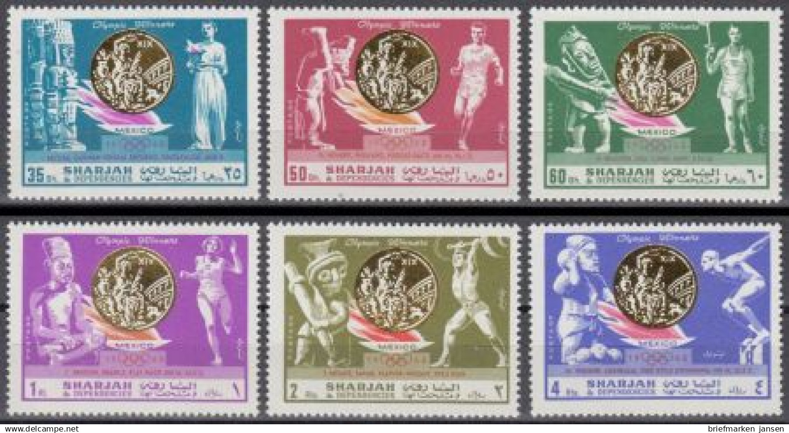 Sharjah Mi.Nr. 518-23A Olympia 1968 Mexiko, Sieger (6 Werte) - Sharjah