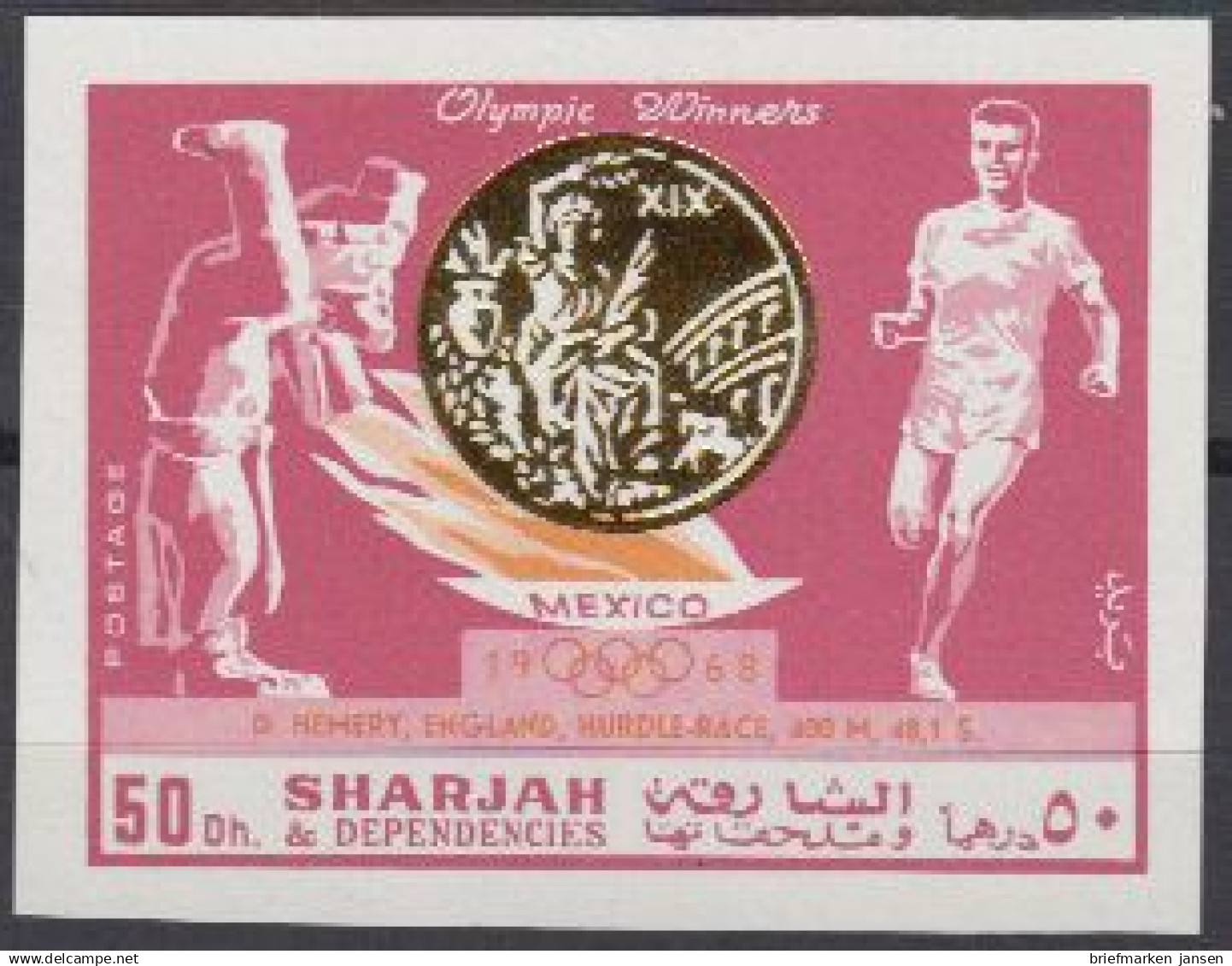 Sharjah Mi.Nr. 519B Olympia 1968 Mexiko, Sieger D.Hemery (50) - Sharjah