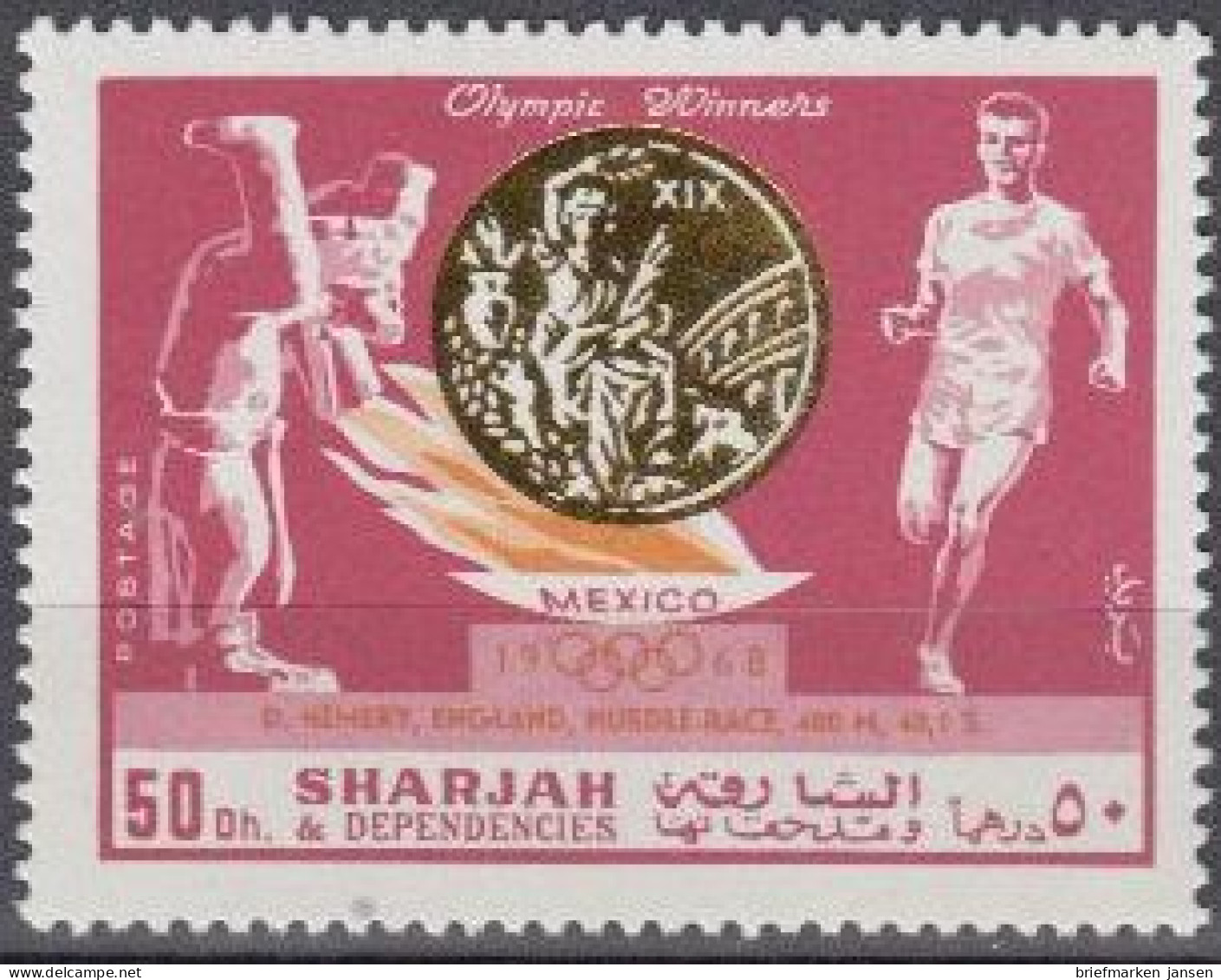 Sharjah Mi.Nr. 519A Olympia 1968 Mexiko, Sieger D.Hemery (50) - Sharjah