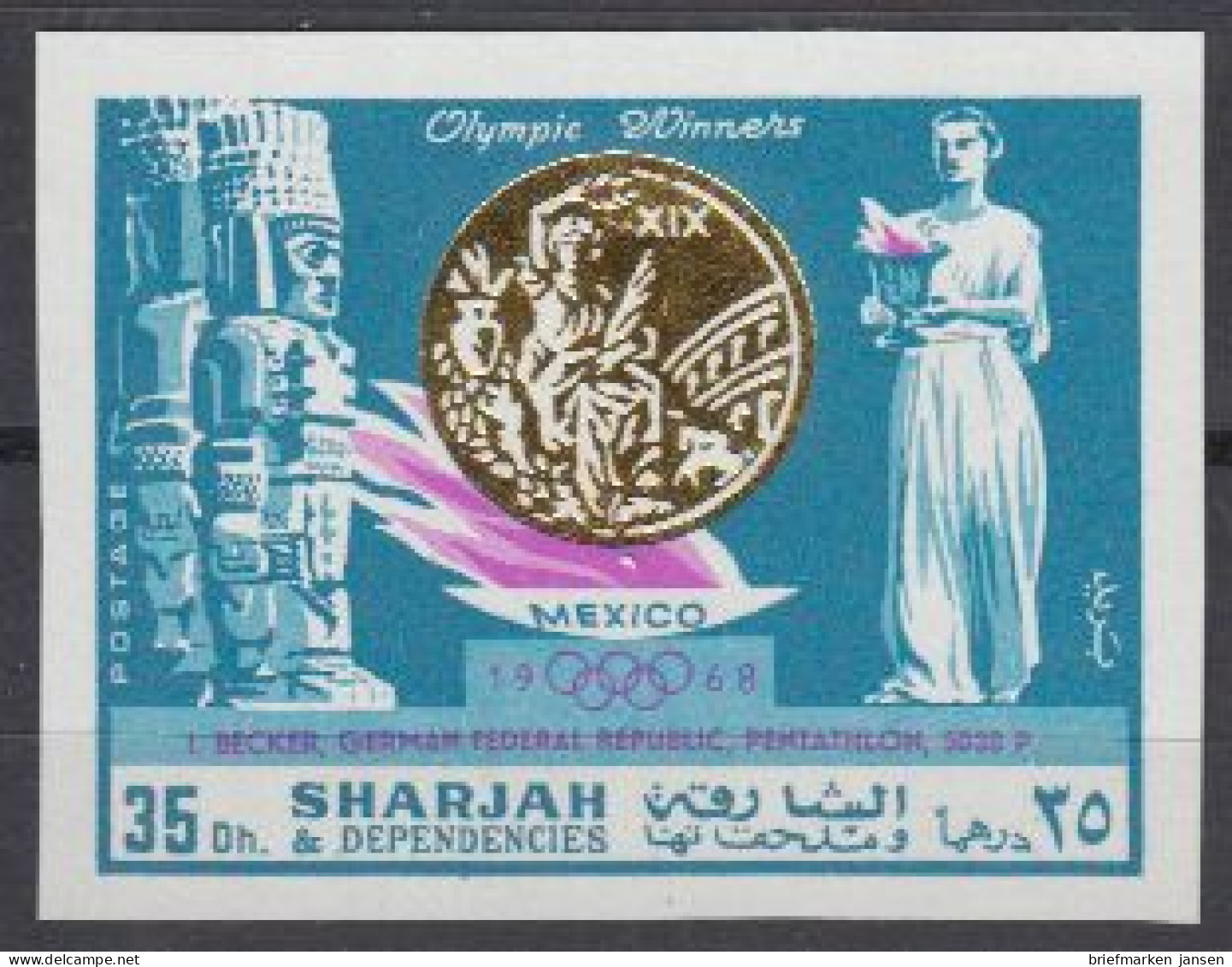 Sharjah Mi.Nr. 518B Olympia 1968 Mexiko, Siegerin Ingrid Becker (35) - Sharjah