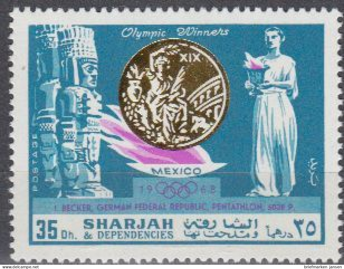 Sharjah Mi.Nr. 518A Olympia 1968 Mexiko, Siegerin Ingrid Becker (35) - Sharjah