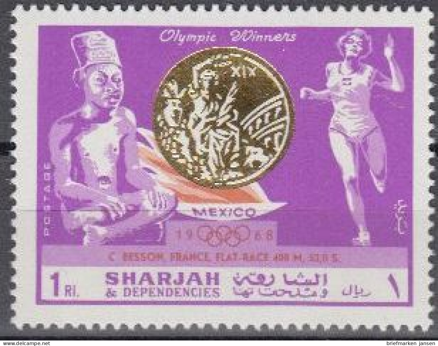 Sharjah Mi.Nr. 521A Olympia 1968 Mexiko, Siegerin Besson (1) - Sharjah