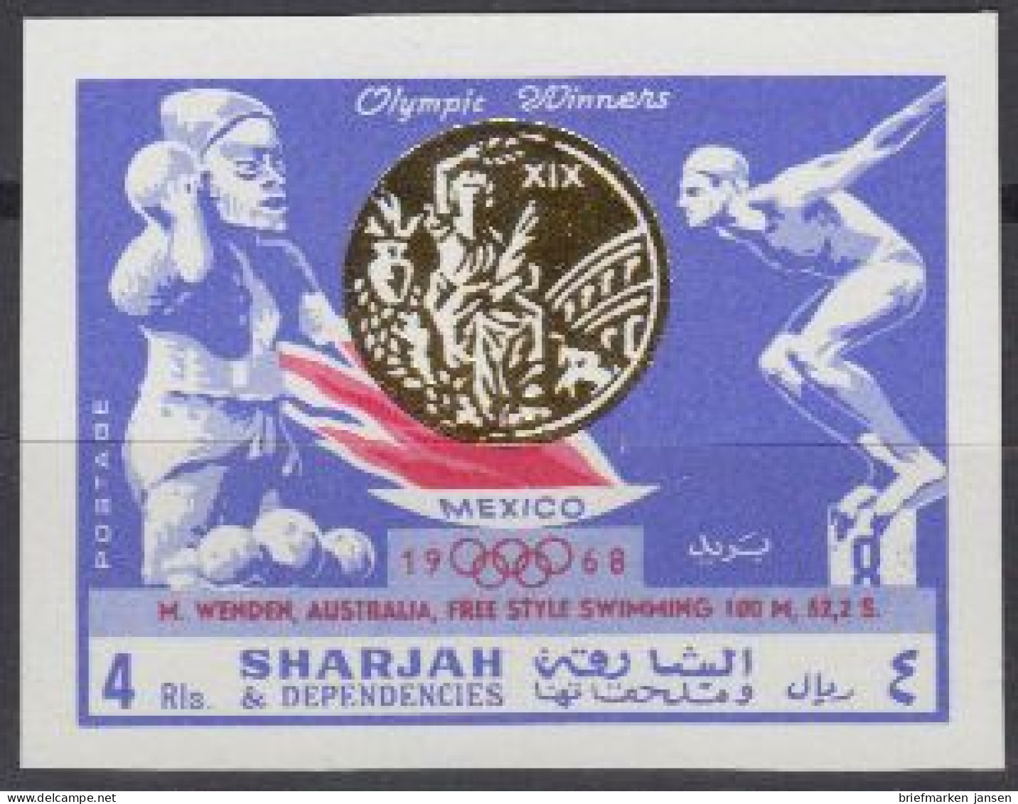 Sharjah Mi.Nr. 523B Olympia 1968 Mexiko, Sieger Wenden (4) - Sharjah