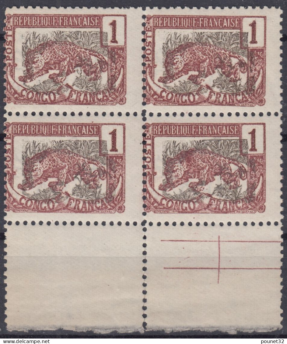 CONGO N° 27c BLOC DE 4 AVEC VARIETE CENTRE DEPLACE NEUFS ** GOMME SANS CHARNIERE - Unused Stamps